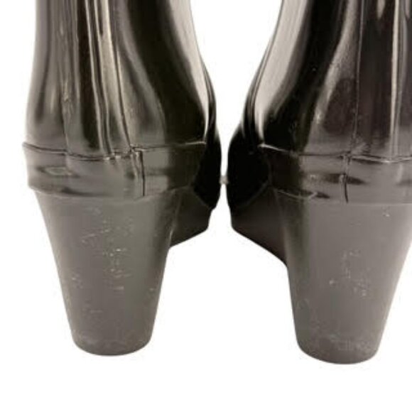Hunter Original Tall High Gloss Wedge Rain Boots Black Rubber Heeled WMS Size 8 - Picture 14 of 15